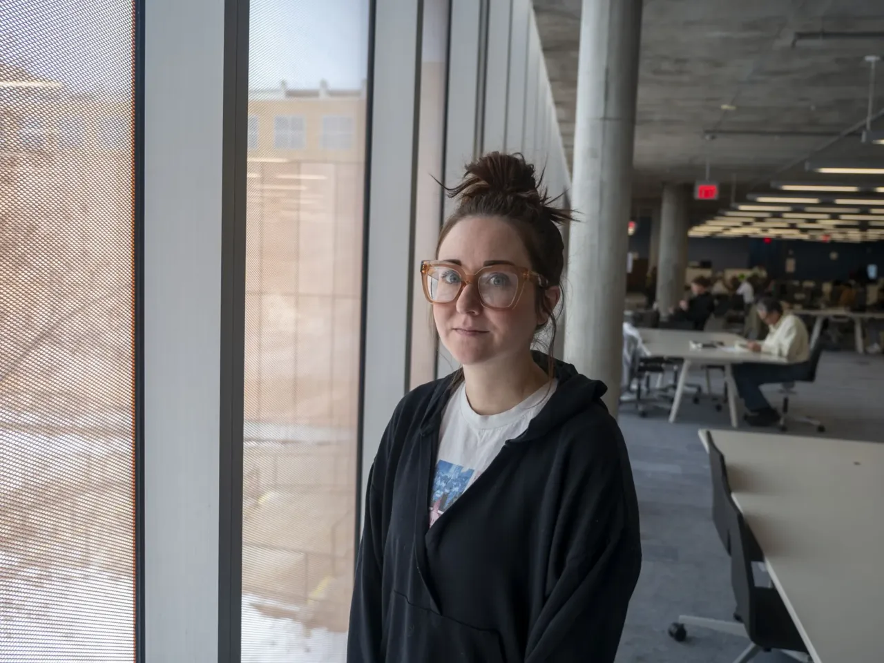 Morgan Newman, a survivor of cervical cancer, at the Des Moines Public Library last December.
