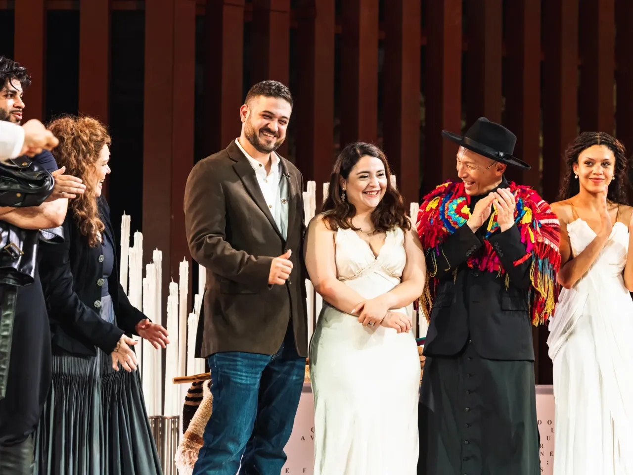 This couple got married at the end of Romeo and Juliet — and so will 31 others 1 Diaz and Mendoza with Jue and the cast of Romeo and Juliet, after the wedding ceremony.
