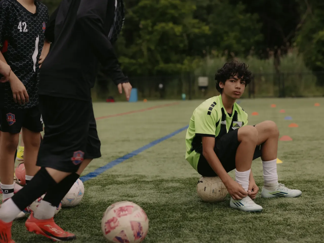 Palestinian-American kids find inspiration, and escape, on the soccer pitch 2 "All I care about is God and soccer," says Taim Nadin. The 13-year-old, originally from Qatar, practices with the club, which serves kids of all backgrounds but is anchored around New Jersey's Palestinian-American community.