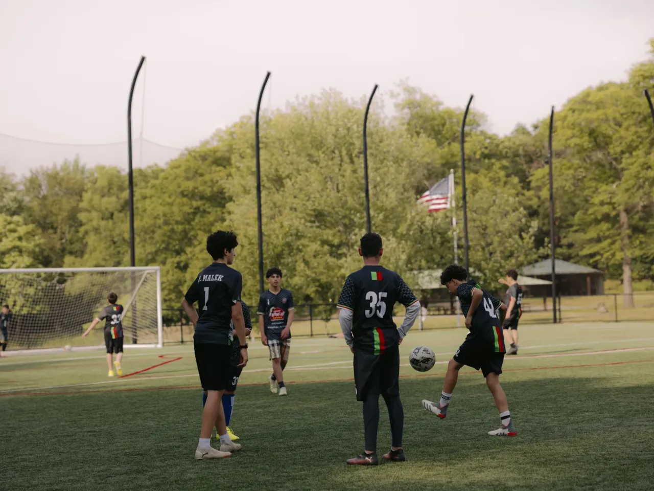 Palestinian-American kids find inspiration, and escape, on the soccer pitch 7 Members of the Palestino Soccer Academy participate in an evening practice at Frank D Zaccaria Memorial Park in Woodland Park, NJ, on June 6, 2026.