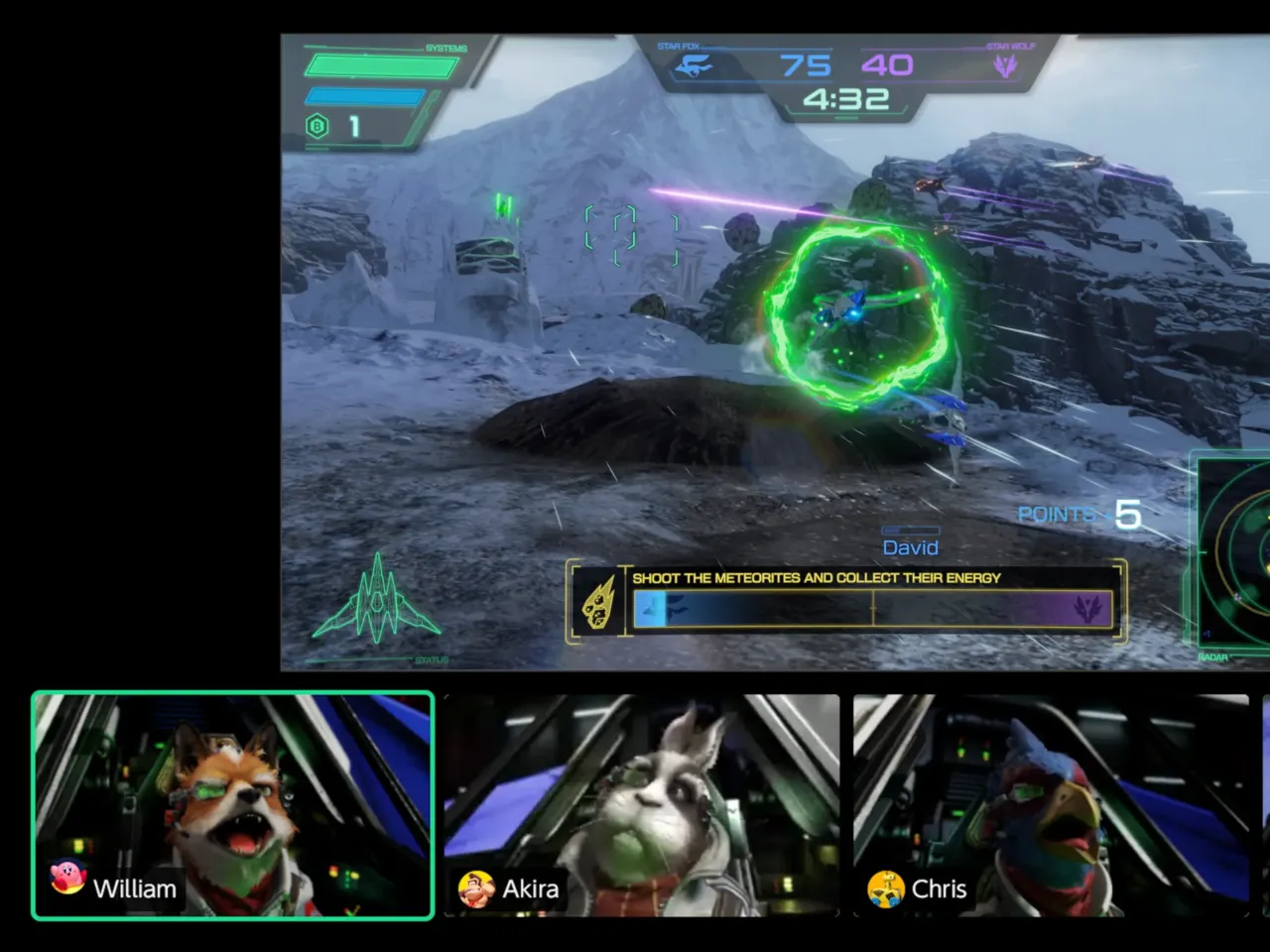 Star Fox Review: Can't quite teach an old Fox new tricks 3 A team of players in the 4v4 Battle Mode demonstrate Star Fox's augmented reality GameChat.