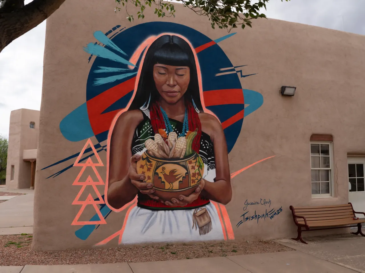 Mural by Warren Montoya, on the wall of Santa Fe Indian School.
