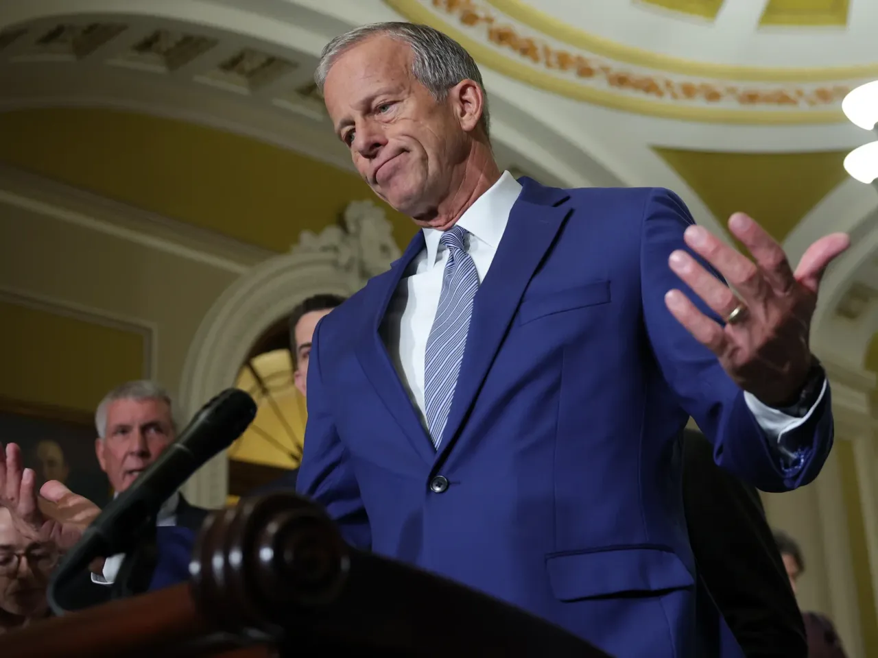 Trump cancels plans to sign housing bill, in latest sign of tension with his party 3 Thune speaks to reporters at the Capitol on June 23, 2026.
