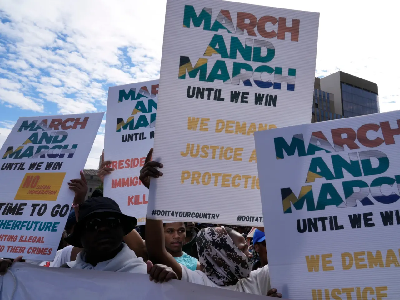 South Africans in Johannesburg protest against illegal migration on April 29.