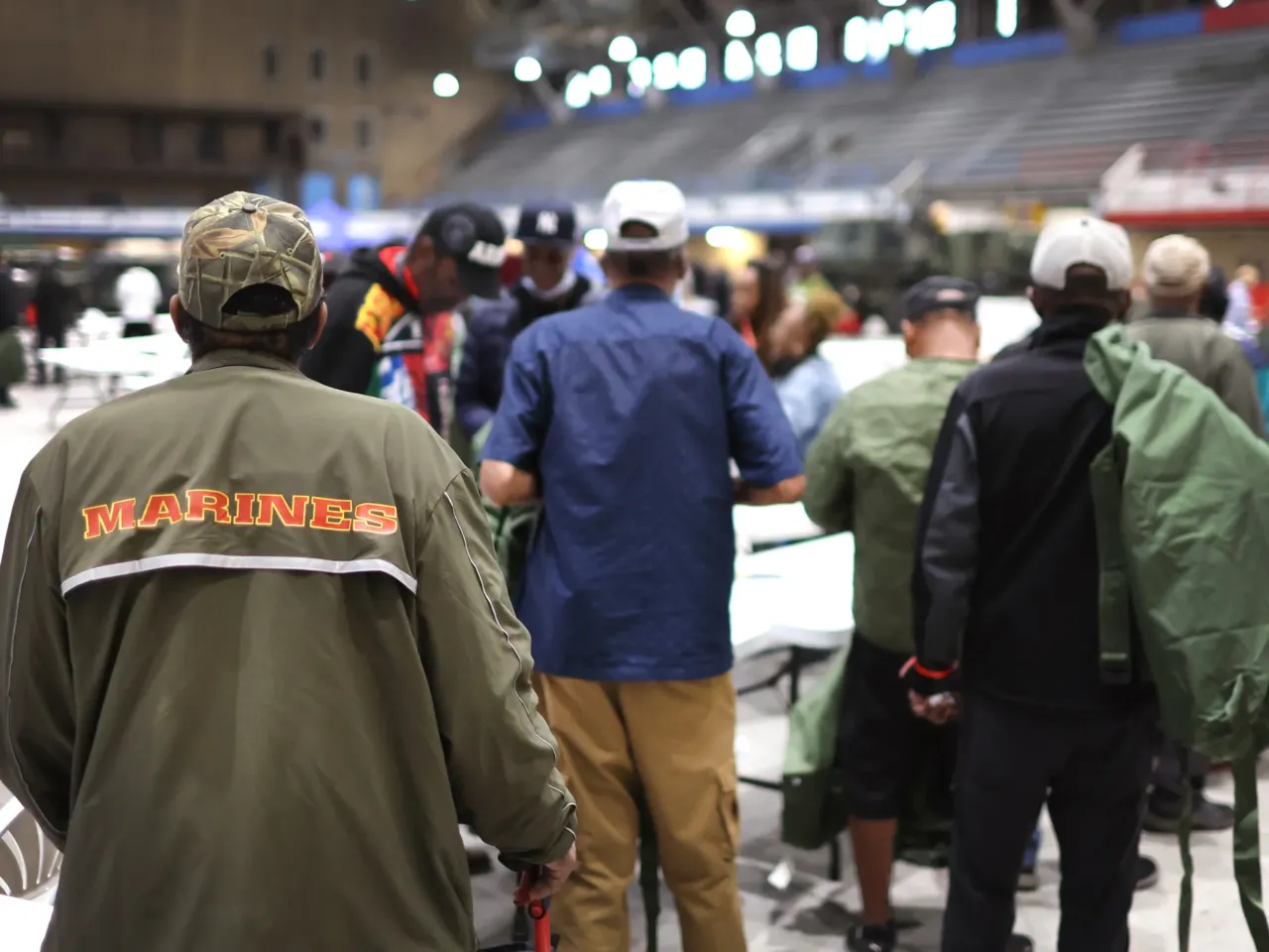 Military veterans are given food, clothing and other supplies during a Stand Down event designed to help veterans who are homeless or housing insecure on June 16, 2023 in Chicago.