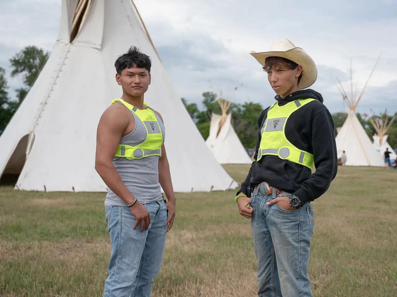 Native Americans celebrate victory at the Battle of Little Bighorn, 150 years later 3 Champion Marquez and his friend Elijah Wallowing pose in front of a tipi in the encampment.