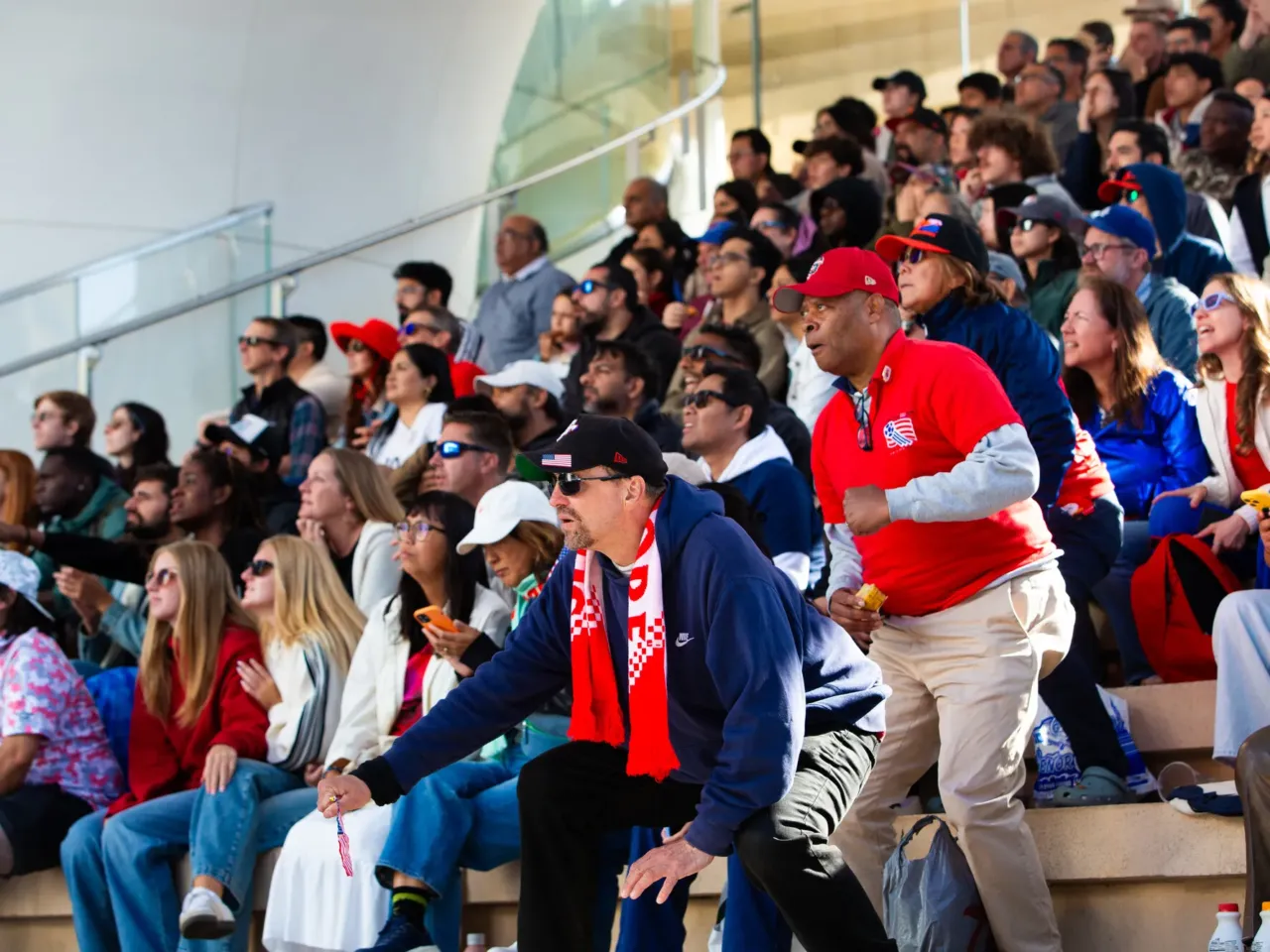 U.S. men's national soccer team fans watch in suspense at Thrive City in San Francisco.