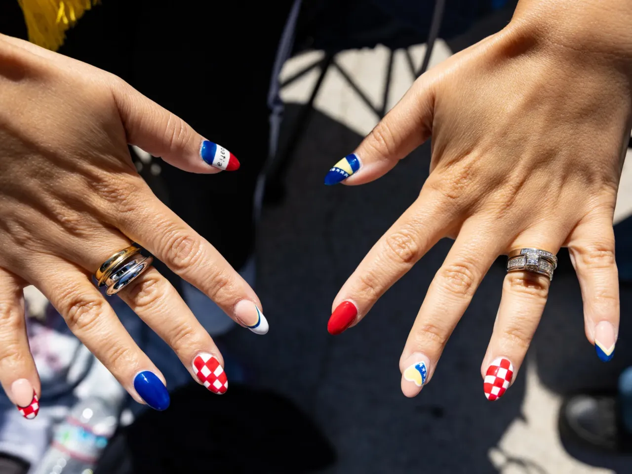 Irma Aguirre shows off her Croatia and Bosnia-Herzegovina nails.