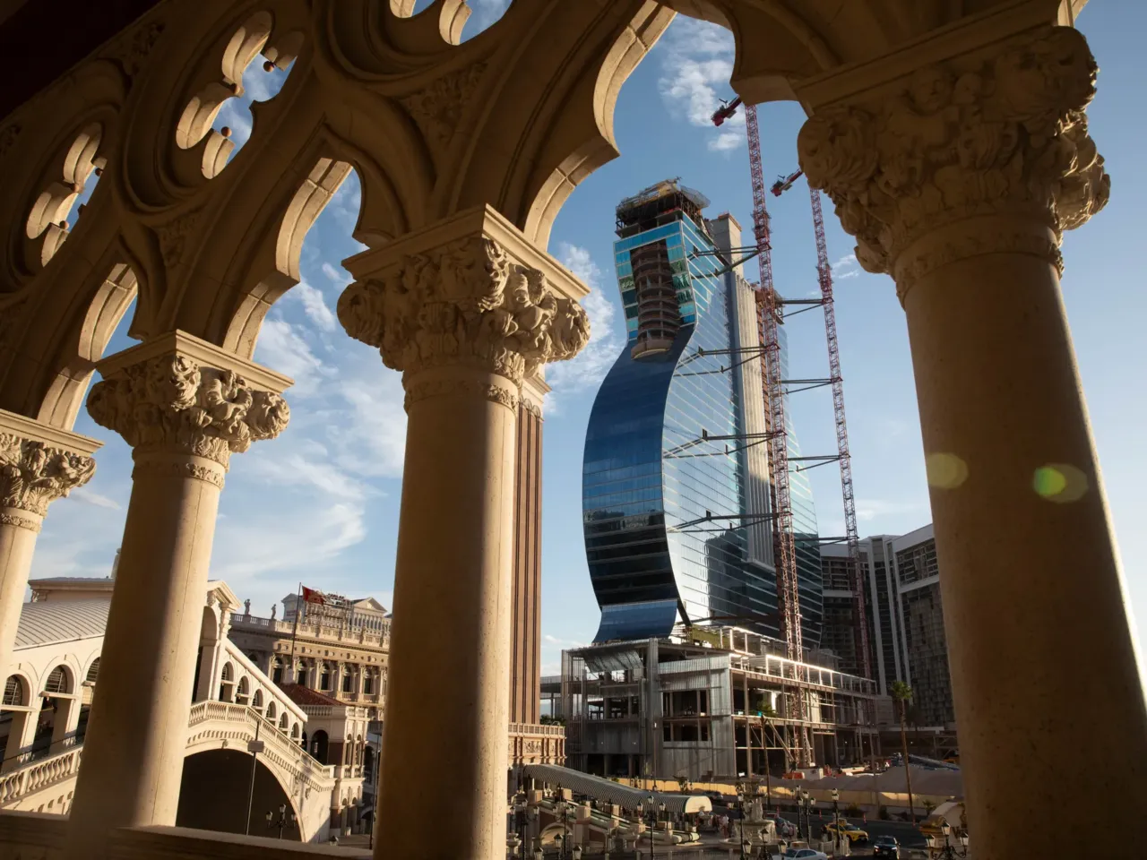 A family steps in to save the dying casino town of Primm, Nevada 14 "What Vegas did differently was they invested a lot of money in buildings, things like the Venetian, like Mirage, like Sphere, sports teams coming here now, Allegiant Stadium, T-Mobile Arena," Schwartz says. "All that stuff gives people a reason to come to Vegas instead of going to a casino closer to where they live." The new construction in this photo is the guitar-shaped Hard Rock Hotel.