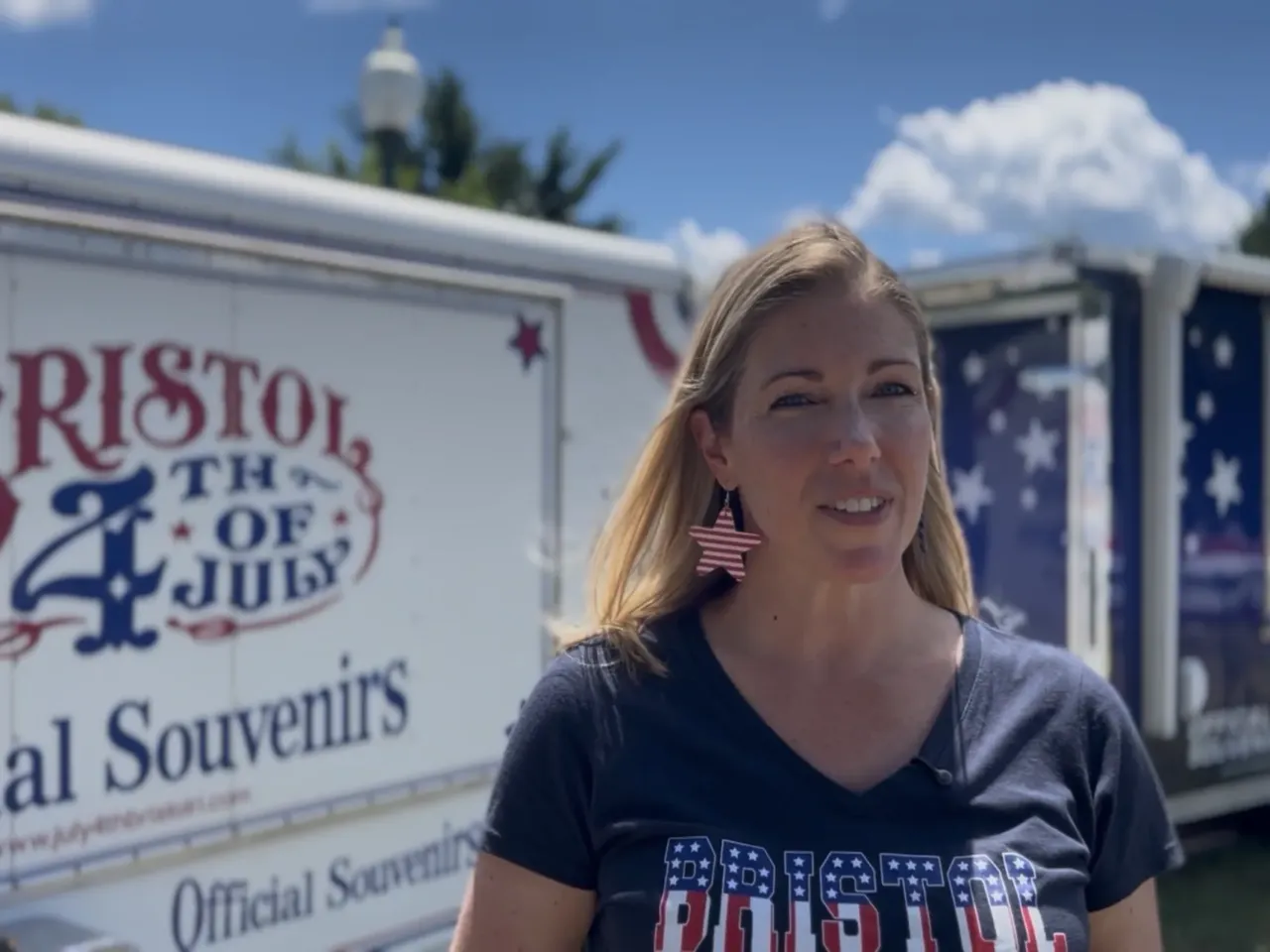 Heidi Vermilyea runs the souvenir truck for Bristol's parade every July 4th. But her American flag outfits are year-round display of her patriotism.