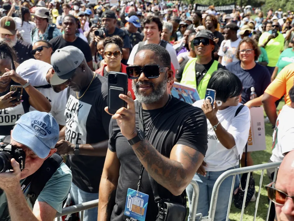 Mitchell S. Jackson at the 60th anniversary of the March on Washington. For Jackson, the 250th is not a true celebration of American freedom, since so many people were enslaved at the time.