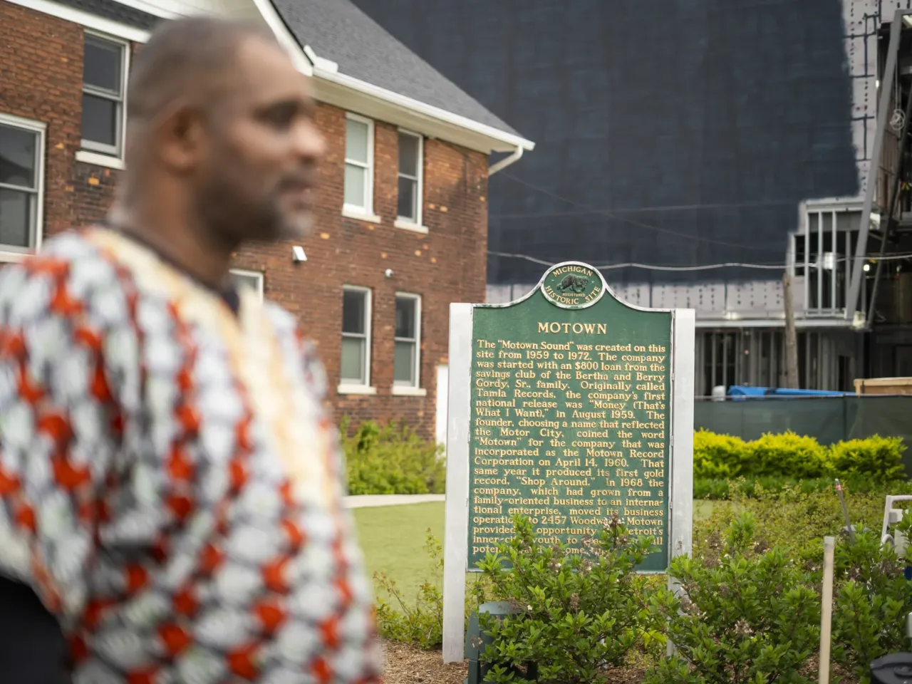 To Detroiters, Motown is more than just music 1 Jamon Jordan shares Motown Records anecdotes in front of the historical site marker for the Motown Museum. Construction for the new expansion can be seen in the background.
