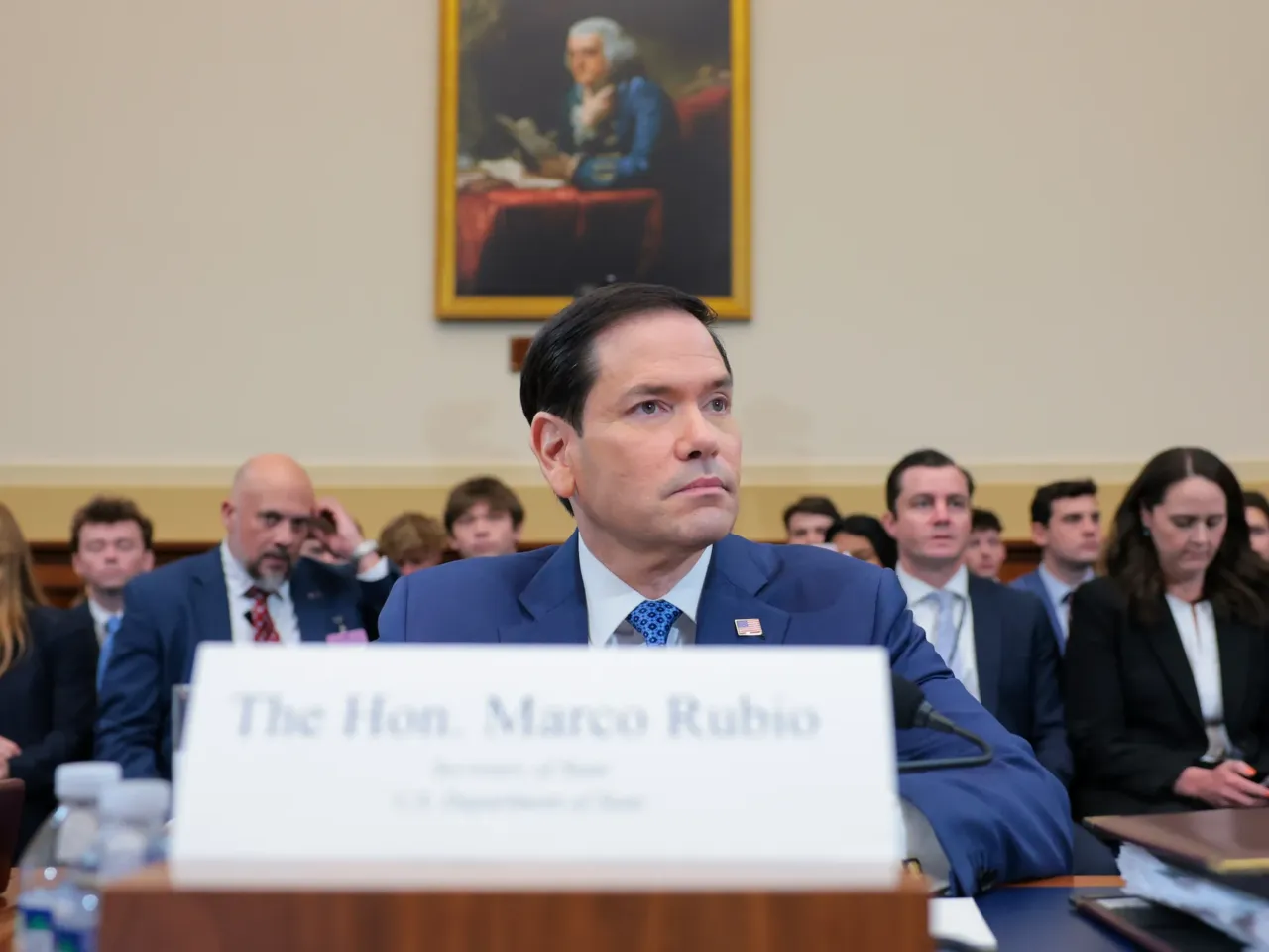 Secretary of State Marco Rubio prepares to testify during a House Committee on Foreign Affairs hearing in the Rayburn House Office Building on June 03, 2026.