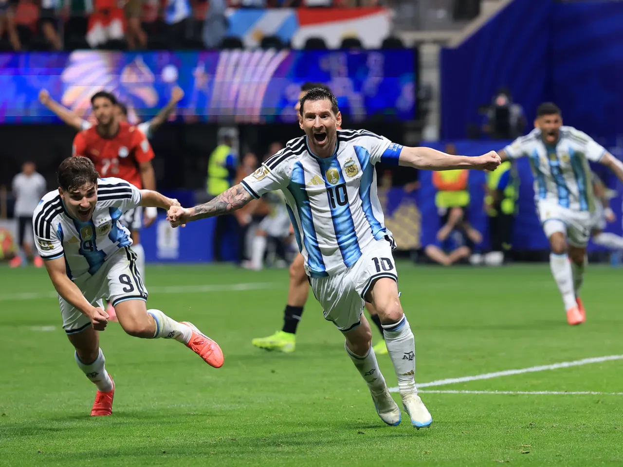 Lionel Messi #10 of Argentina celebrates scoring his team's second goal during their World Cup match against Egypt in Atlanta on Tuesday.