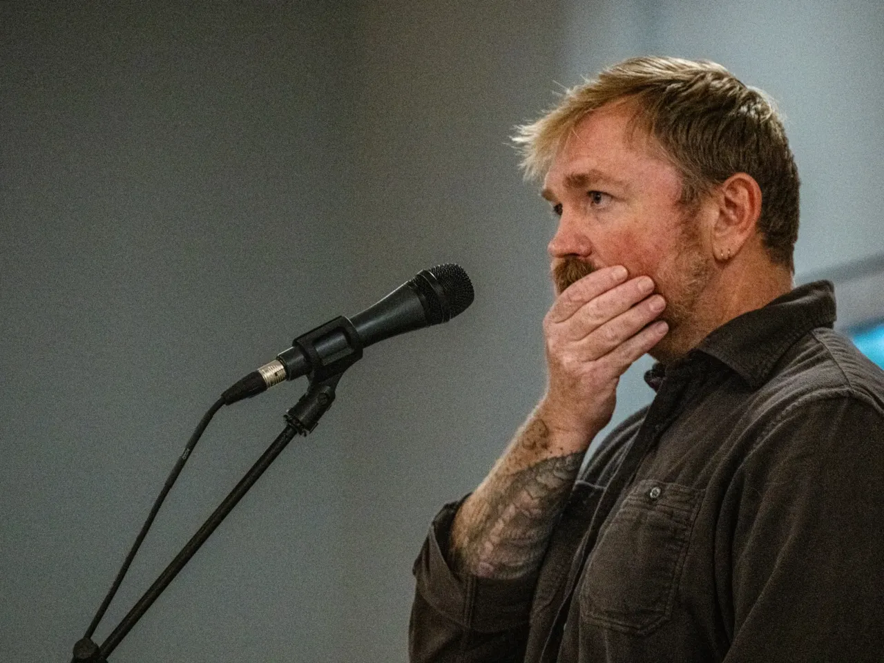 Graham Platner speaks to voters at a town hall at the Elks Lodge 188 on June 7, 2026 in Portland, Maine.