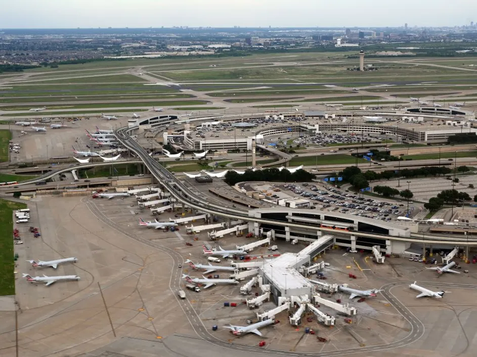 American Airlines is the dominant carrier at Dallas Fort Worth International Airport.