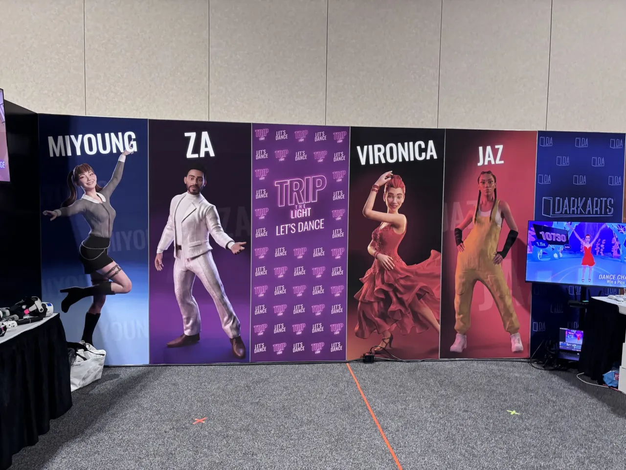 Shy on the dance floor? Virtual reality 'partners' aim to help you find your groove 1 Trip the Light's booth at the Augmented World Expo included posters of the app's virtual instructors. Real-life performers, who gave Trip the Light permission to motion capture their movements, were used as a basis for these avatars.
