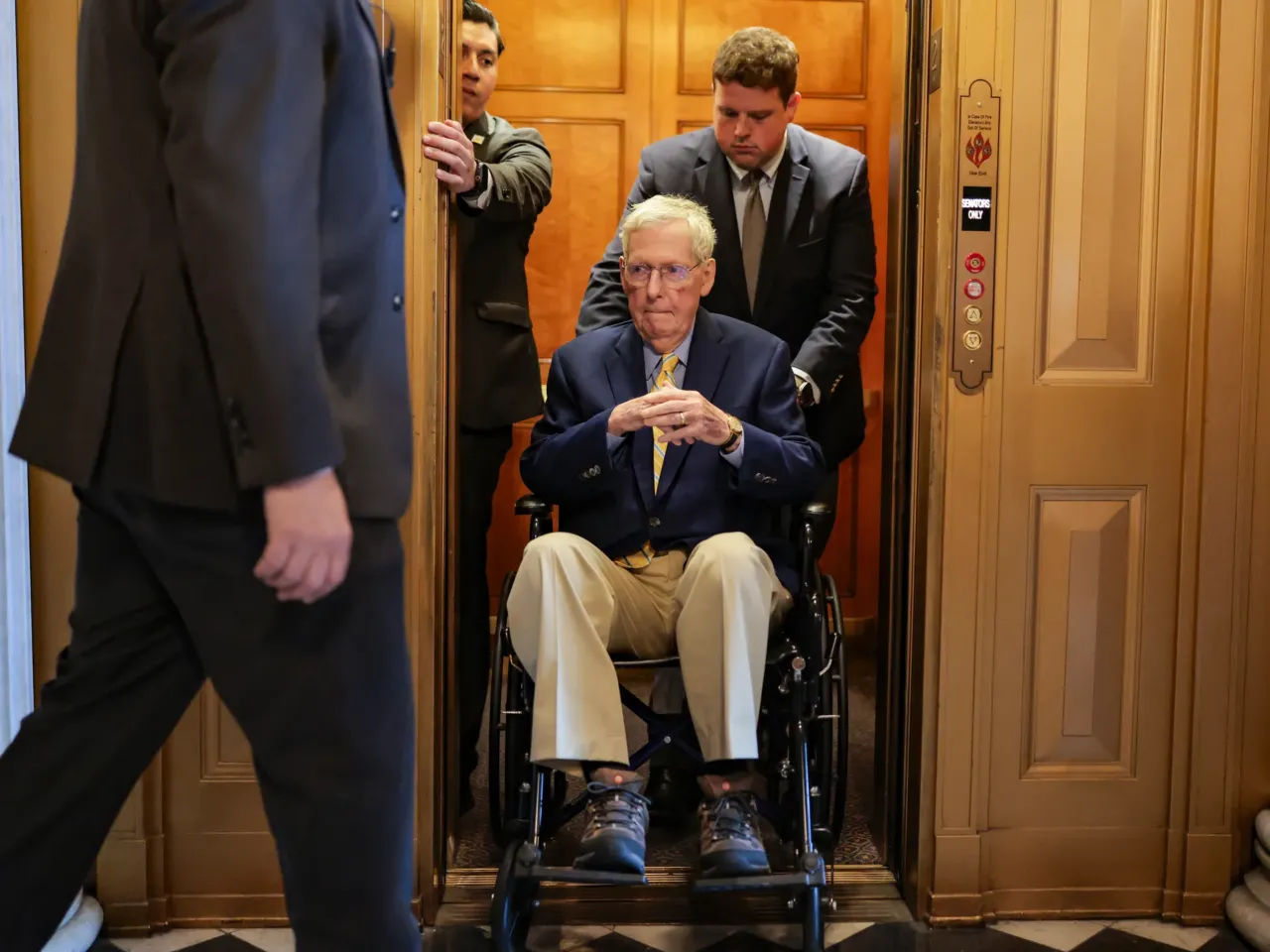 For Mitch McConnell and Congress, health transparency is a choice, not a requirement 2 McConnell is pushed in a wheelchair during a vote at the U.S. Capitol on April 13, 2026.