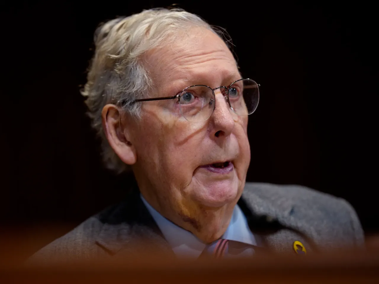 Sen. Mitch McConnell speaks during a Senate Appropriations Subcommittee hearing in December. The Kentucky Republican was hospitalized in June, and his staff has shared scant details about why.