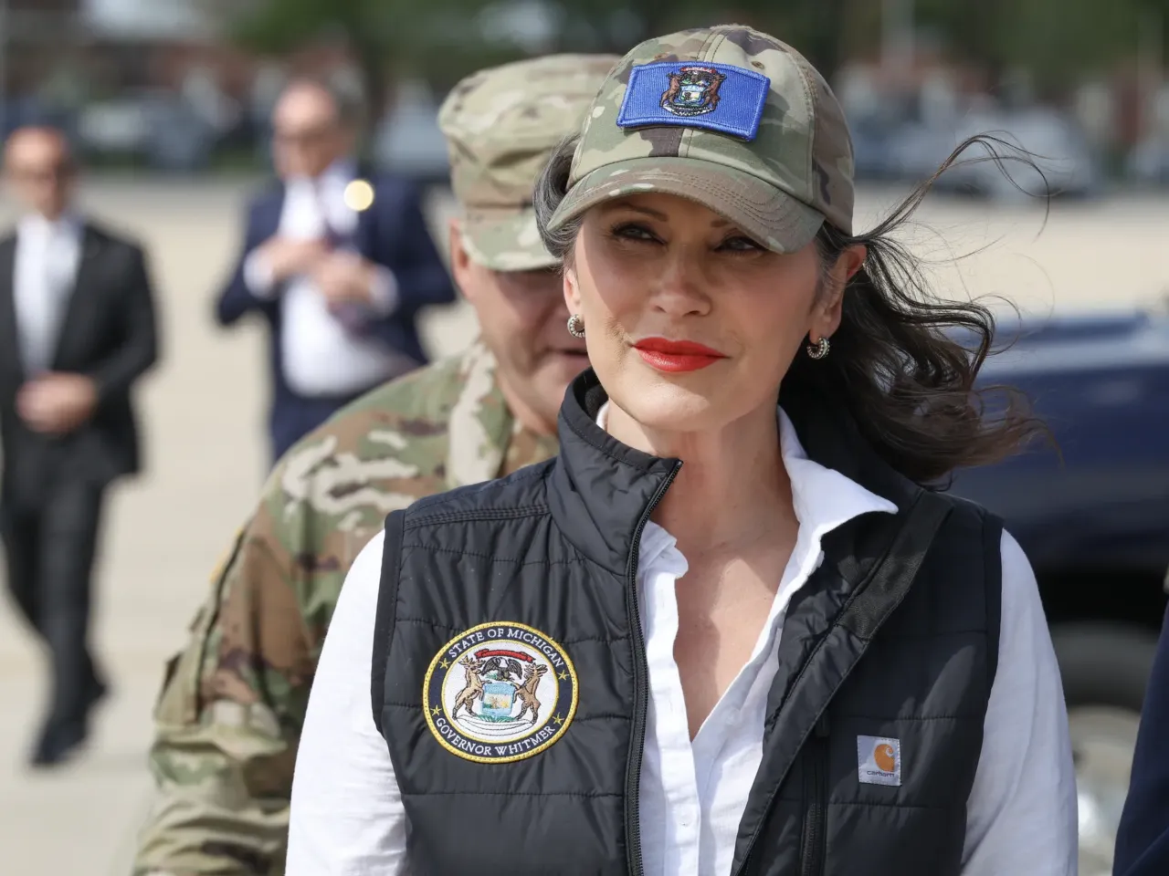 Minnesota is pulling troops early from D.C., as pressure grows on Michigan 2 Michigan Gov. Gretchen Whitmer arrives to greet President Donald Trump before he speaks to Air National Guard Troops on April 29, 2025 at Selfridge Air National Guard Base, Michigan.