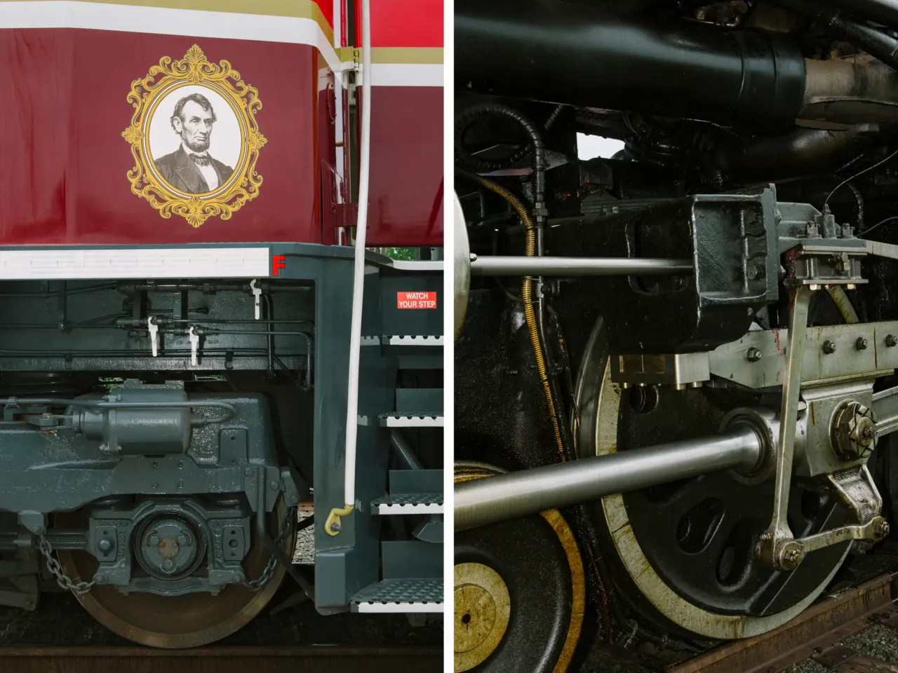 The biggest steam locomotive is whistle-stopping across the U.S. 5 A detail of Union Pacific Locomotive No. 1616, a commemorative train car honoring President Abraham Lincoln, is seen connected to Union Pacific's Big Boy No. 4014.