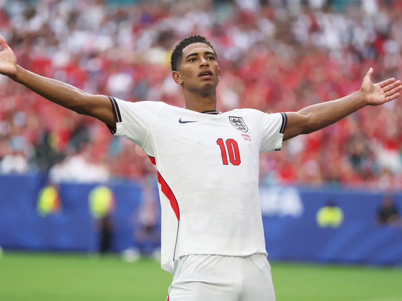 England's Jude Bellingham celebrates scoring his team's second goal during the World Cup quarterfinal match between England and Norway on Saturday in Miami Gardens, Fla.