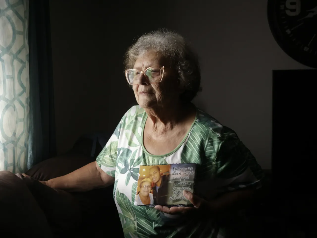 Cindy Leachman Aldridge holds a photo of her late grandson, Jonah Neal, at her home on July 12 in Owensboro, Ky. Jonah Neal was killed in May in Memphis, Tenn. by a federal agent with the Memphis Safe Task Force.