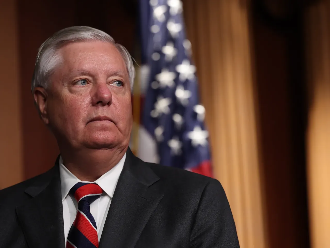 Sen. Lindsey Graham, R-S.C., attends a press conference on Dec. 7, 2023. South Carolina's governor has named Graham's sister, Darline Graham Nordone, to serve out his term.