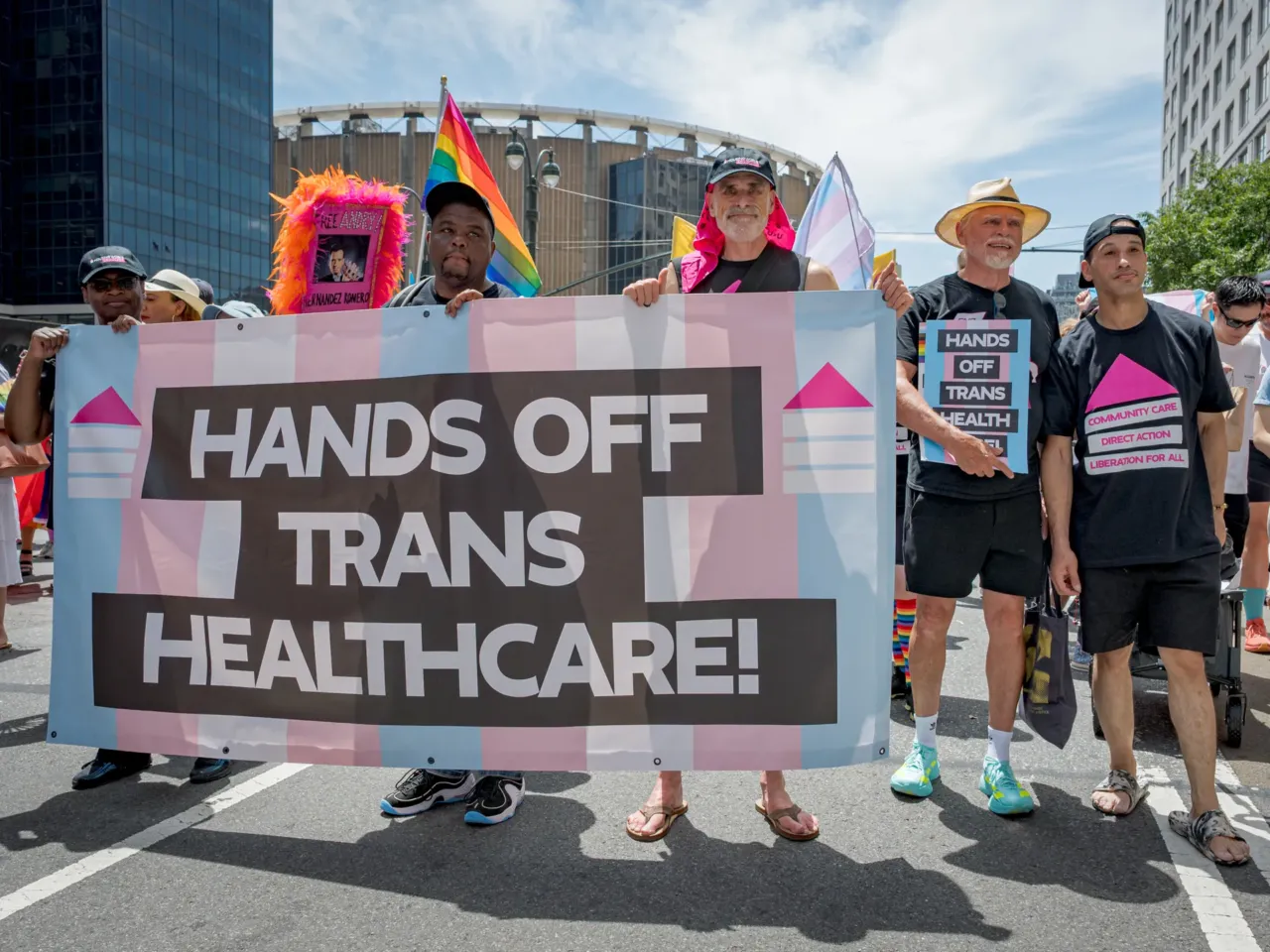 Protestors rally for healthcare for transgender people at a march in June 2025 in Manhattan. NPR has learned the Trump administration shelved a plan to cut off all Medicare and Medicaid funding to any hospital that provided gender-affirming care to minors.