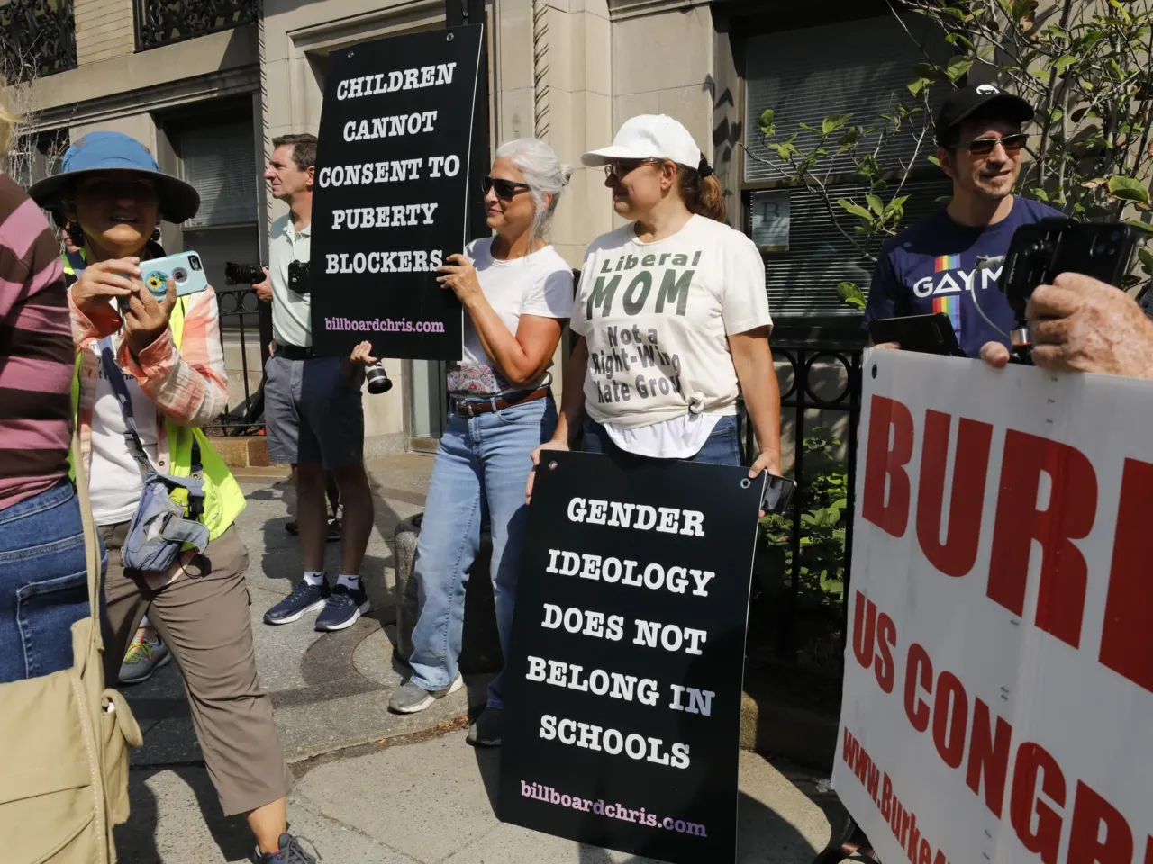 Protesters who are against gender-affirming care for young people gathered outside Boston Children's Hospital in Sept. 2022.