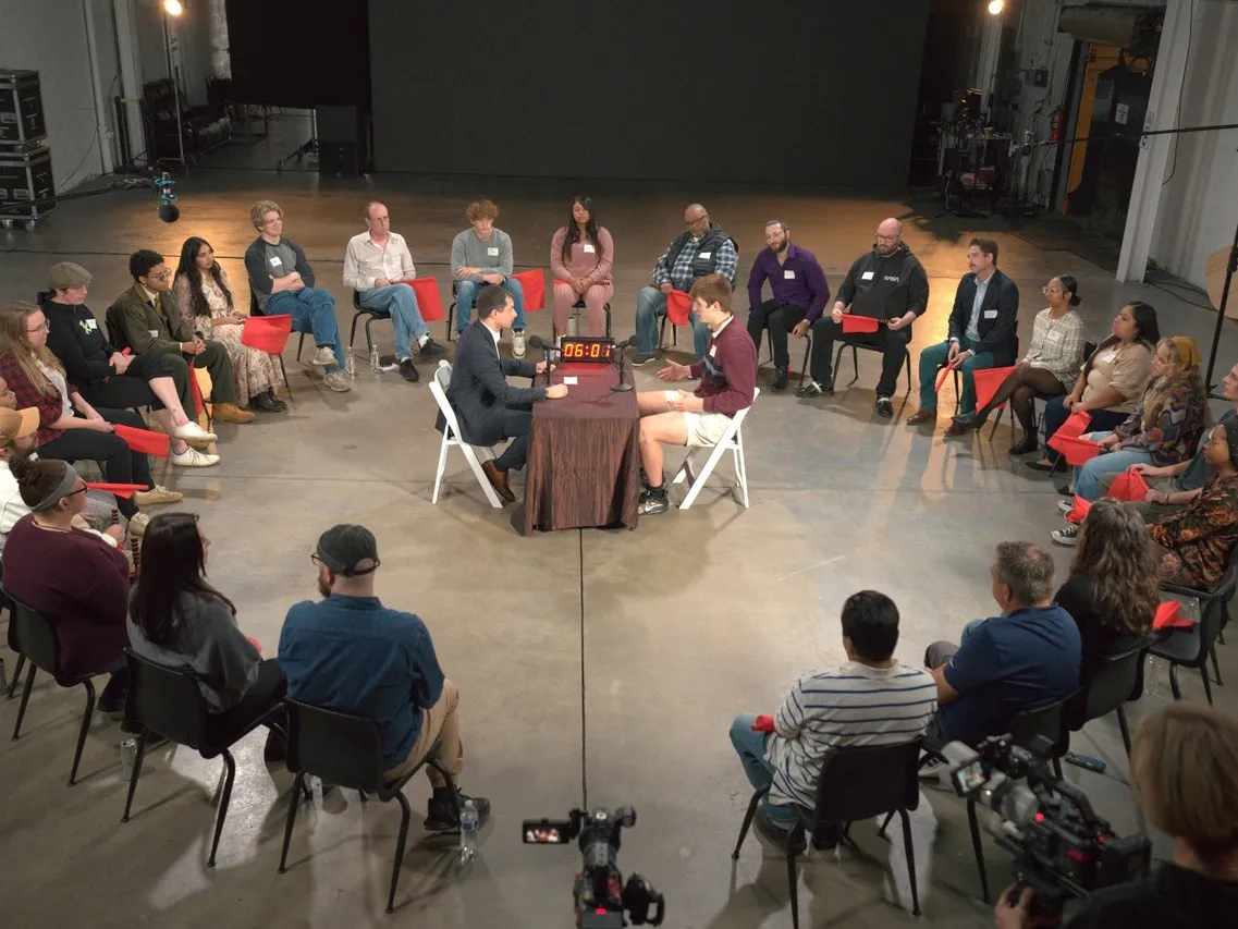 To win over young voters, some politicians are trying a new approach: debating them 2 "Surrounded" has provided politicians a way to reach a key demographic: young voters. Past participants have included Rep. Ro Khanna, D-Calif., Texas Senate candidate James Talarico and former Transportation Secretary Pete Buttigieg (seen above).