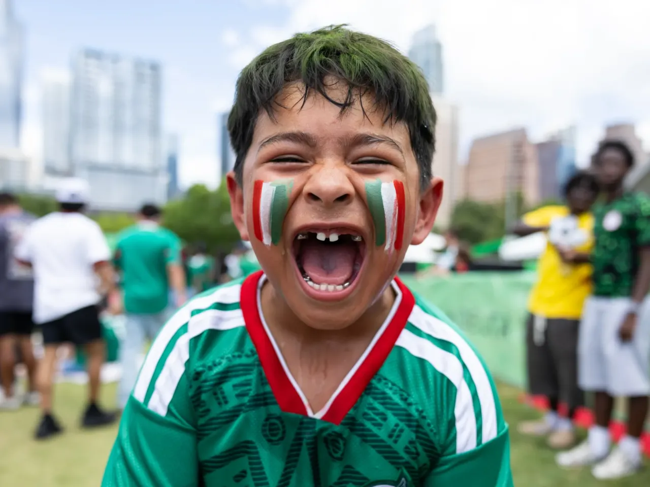 Photos: When the World Cup came to town 6 Nehemiah, 6, screams for Mexico during halftime at Auditorium Shores during Austin FC's FIFA World Cup watch party for Mexico and South Africa on Thursday, June 11.