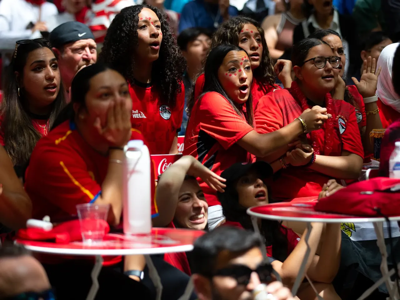 Photos: When the World Cup came to town 8 Soccer fans rooting for Egypt, including Mennatalla Namatalla (center), who was born in Cairo, react to the game's suspense during the FIFA World Cup match against Belgium at a watch party on Monday, June 15, at Occidental Square in Seattle's Pioneer Square neighborhood.