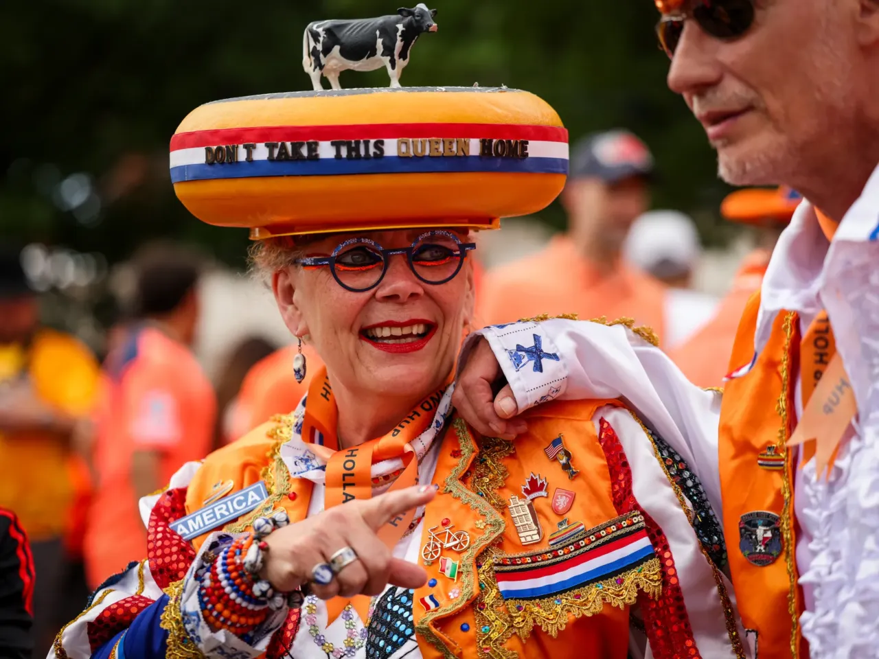 Photos: When the World Cup came to town 10 Juydo Janssen and "The Queen of Cheese" dressed up in modified Dutch traditional outfits to symbolize the Netherlands before the team's World Cup match against Japan on Sunday, June 14, in Arlington, Texas.