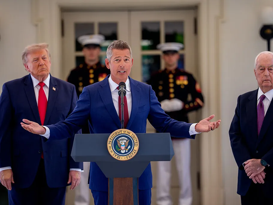 DOT cranks up its campaign to strip bike lane references from federal websites 1 Transportation Secretary Sean Duffy speaks during a Freedom 250 Grand Prix showcase in Washington earlier this month.