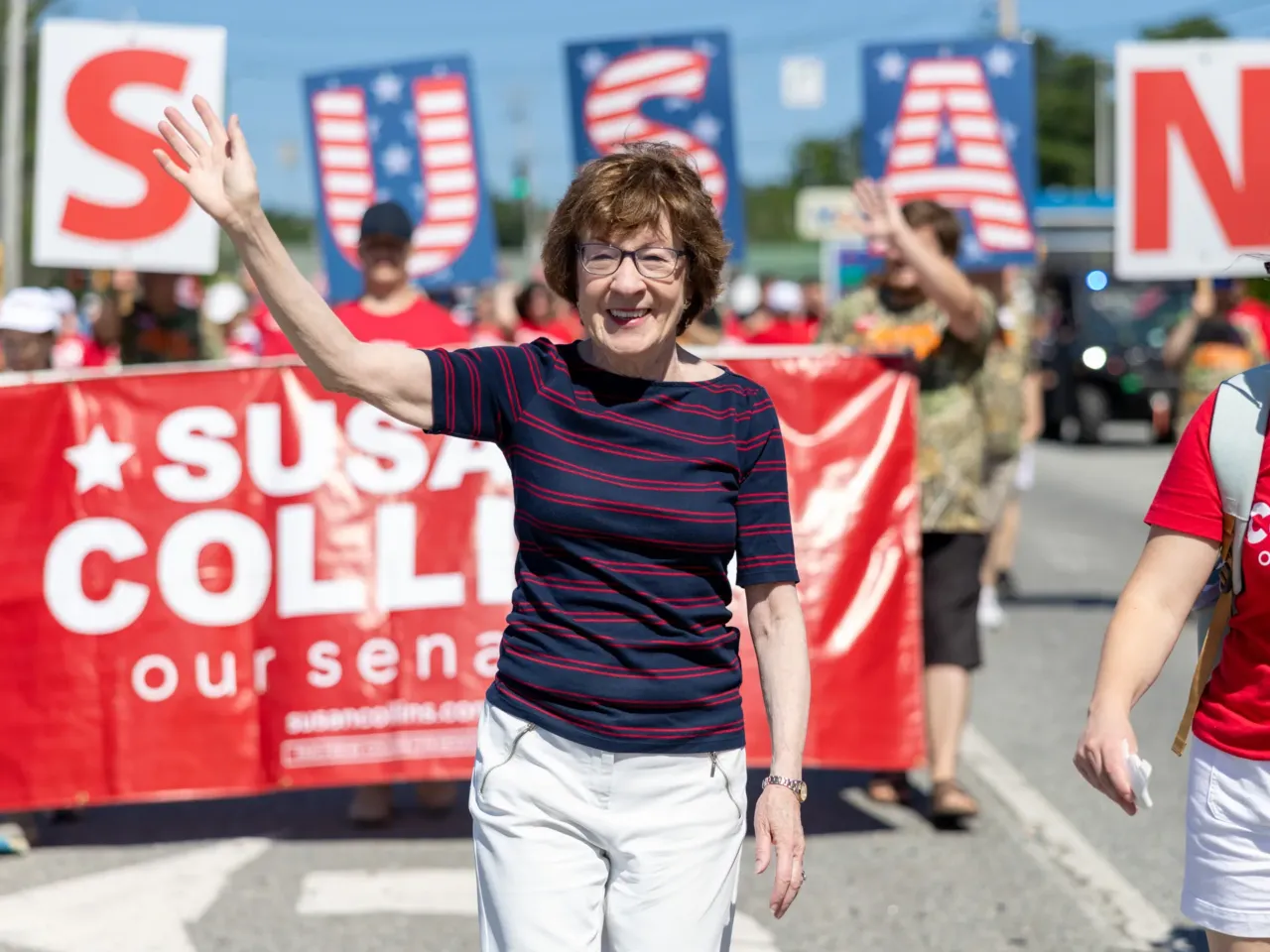 Democrats in Maine formally nominate Troy Jackson as their new U.S. Senate candidate 4 Sen. Susan Collins, R-Maine, walks in the annual Moxie Day Parade on July 11 in Lisbon, Maine.