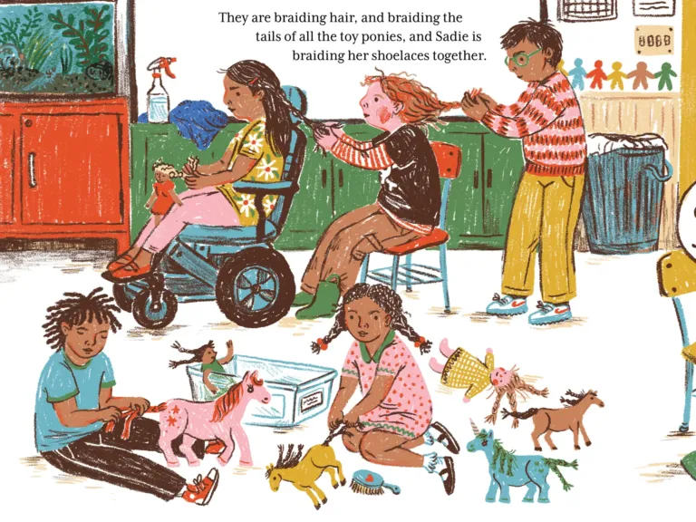 Left over center, right over center — 2nd graders are braiding a ‘Story Rug’