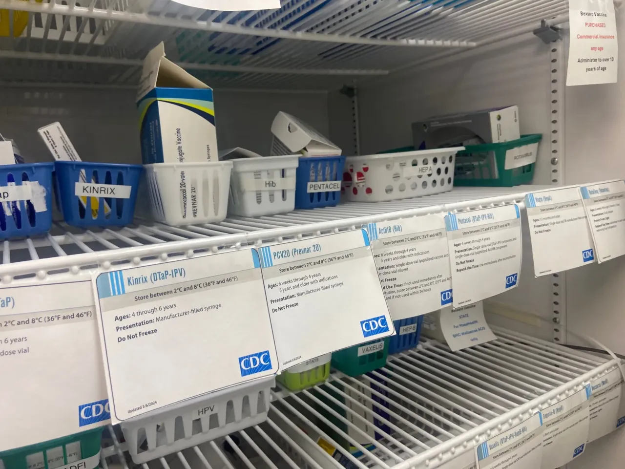 The storeroom of childhood vaccines at Amherst Pediatrics.
