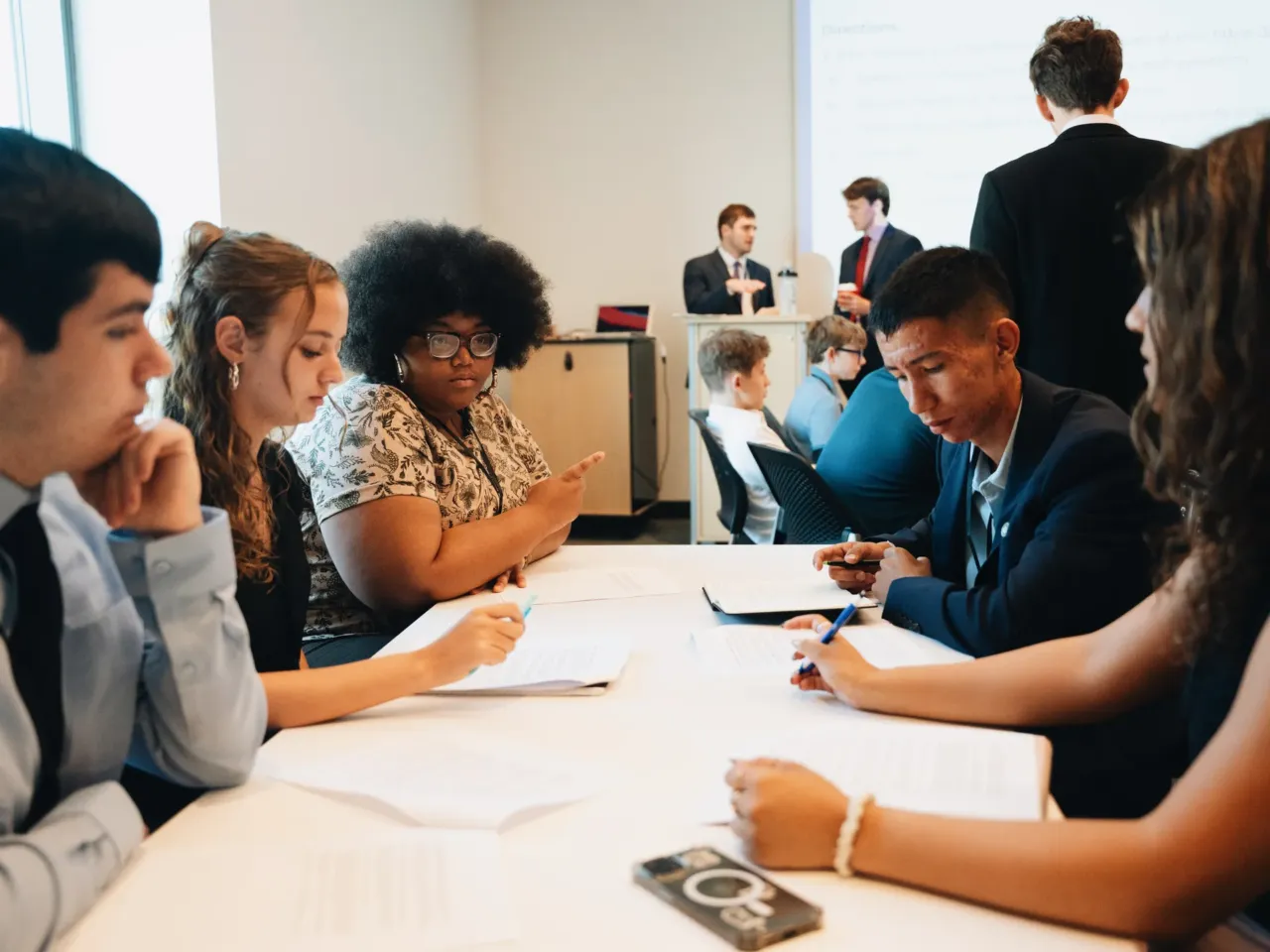 Adults have struggled to set rules for AI in school. These teens figured it out 1 Student senators representing (from left to right) Colorado, Arkansas, North Carolina, New Mexico and Connecticut meet in their assigned subcommittee to debate the AI bill's student-focused provisions.