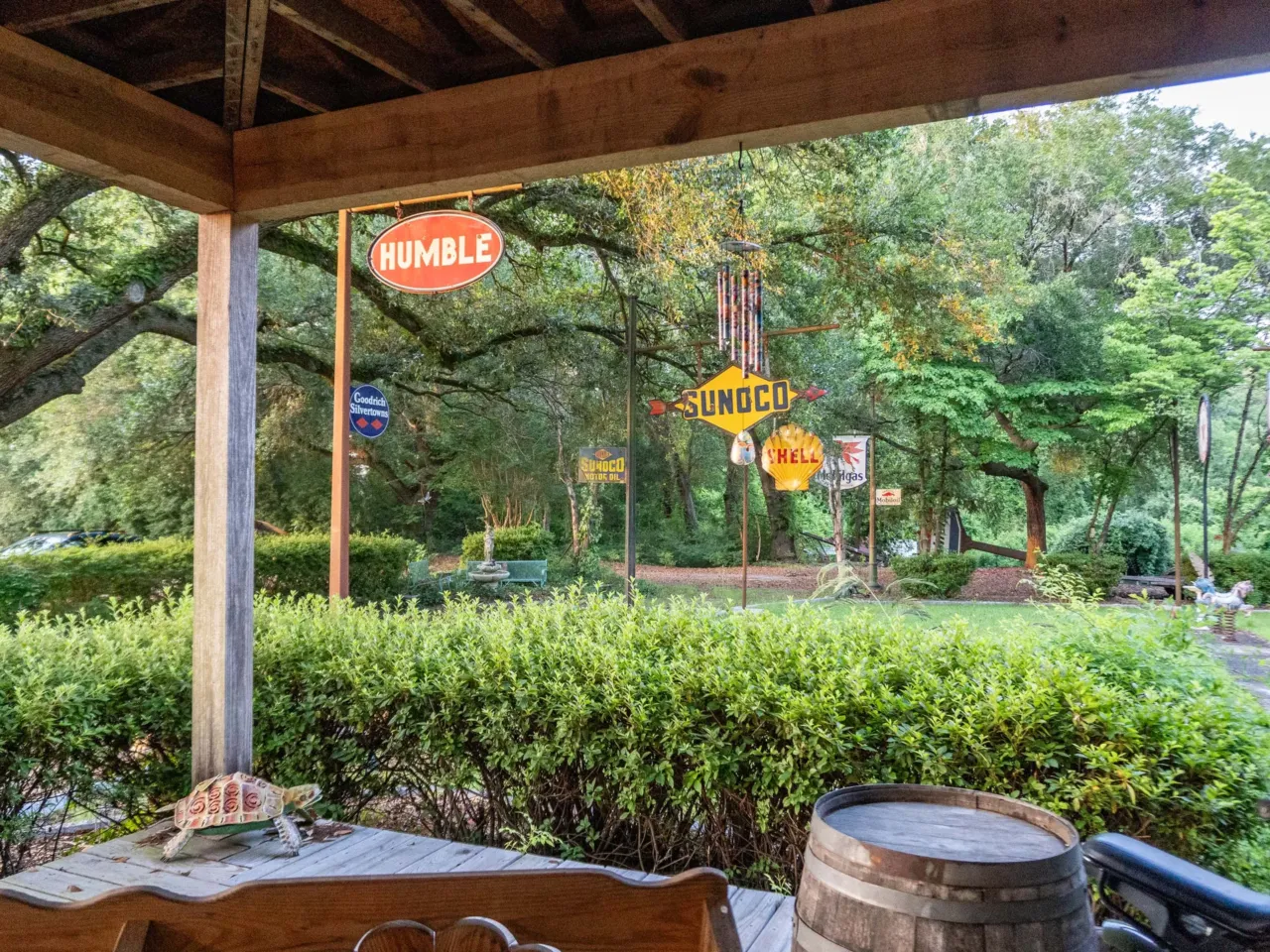 Angie Lowery's front yard in rural southeastern North Carolina hosts a small forest of antique gas station signs.