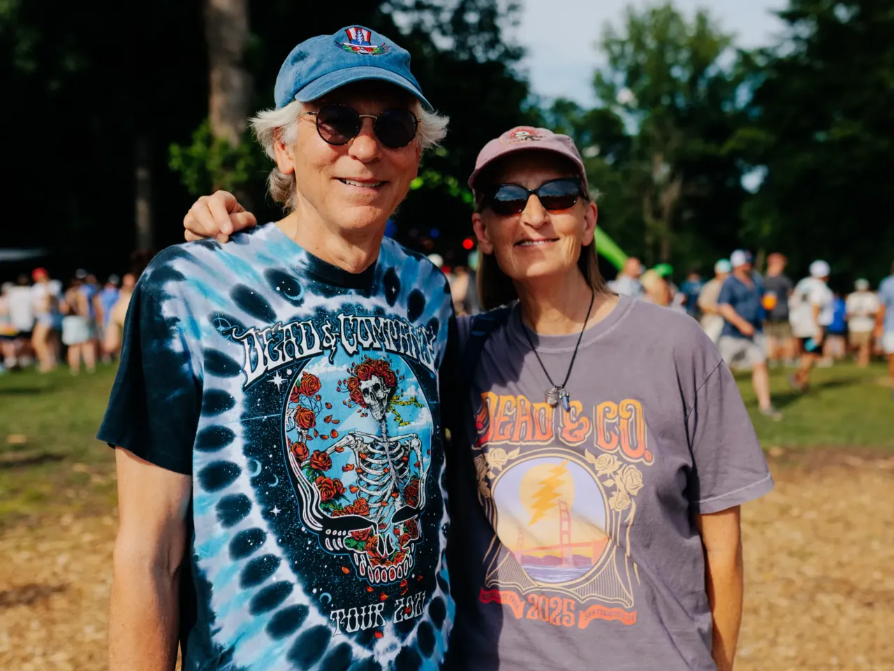 Karen Hohne, 67, and her husband Donald Hohne, 69, pose for a photo at the All Good Now festival at Merriweather Post Pavilion. Karen's first concert was the Grateful Dead at Merriweather Post Pavilion in the 1980s in the parking lot. "I just love the culture, I love how kind people are and how fun it is and it's just a good vibe" she said.