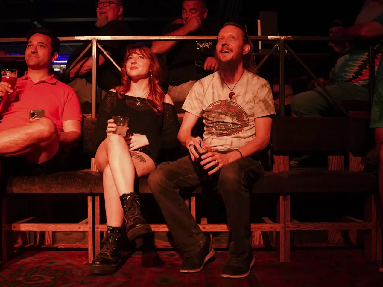 Mark Giacoma, right, and Victoria Stern watch a performance of Skeleton Crewe at Garcia's, a music venue inspired by Jerry Garcia of the Grateful Dead.