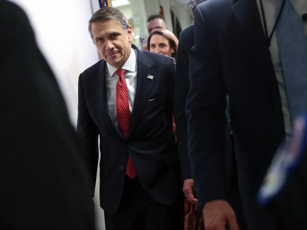 Attorney General Nominee Todd Blanche leaves a meeting on Capitol Hill on July 29, 2026.