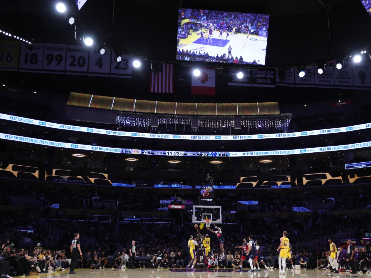 The Washington Wizards play the Los Angeles Lakers during the first half at Crypto.com Arena in Los Angeles on March 30, 2026.
